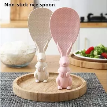 Ложка для кролика из пшеничной соломы может встать Лопата для риса с кроликом Рисоварка Ложка для риса Креативная антипригарная рисовая мультяшная рисовая ложка слоновая кость