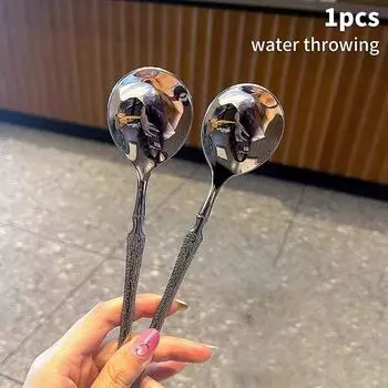 Ложка для льда из нержавеющей стали с длинной ручкой, корейский стиль, круглая ложка, западный стиль, десертная ложка, совок для риса silver water throw