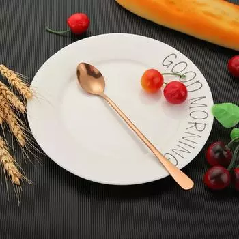 Ложка для льда из нержавеющей стали с длинной ручкой, кофейные ложки, столовые приборы (Розовое золото)