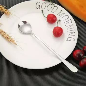 Ложка для льда из нержавеющей стали с длинной ручкой, кофейные чайные ложки, посуда (Серебряный)