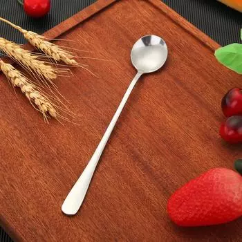 Ложка для льда из нержавеющей стали с длинной ручкой, кофейные чайные ложки, посуда (Серебряный)