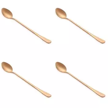 Ложка для льда из нержавеющей стали с длинной ручкой, кофейные ложки, столовые приборы (Розовое золото)