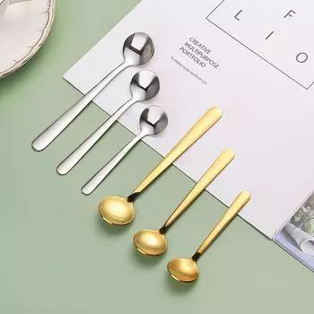 Ложка для мороженого, фруктов, чайные ложки, золотые, серебряные, чай, кофе, круглая, из нержавеющей стали, десерт, напиток, столовая посуда, кухня 11CM серебряный