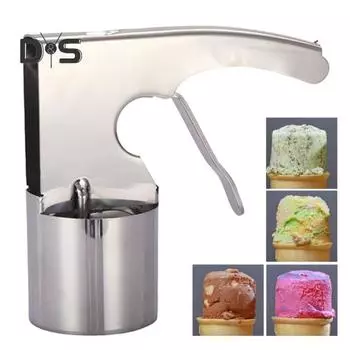 Ложка для мороженого из нержавеющей стали большого объема с триггером. Легко чистящаяся цилиндрическая ложка. Поставка любителей десертов. серебряный