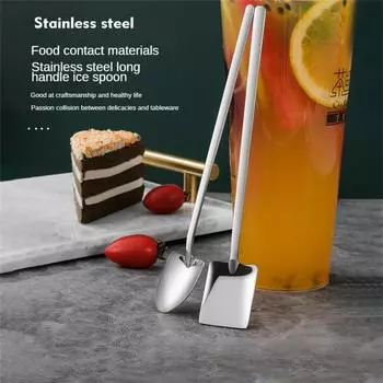 Ложка для мороженого из нержавеющей стали в форме лопатки для чая, десерта, торта, длинная ручка, квадратная столовая посуда, кухонные принадлежности