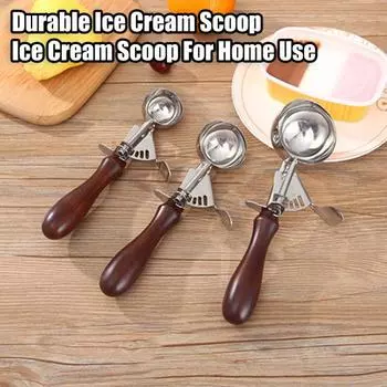 Ложка для мороженого, прочная, легко чистящаяся ложка для мороженого из нержавеющей стали с нескользящей деревянной ручкой для дома L