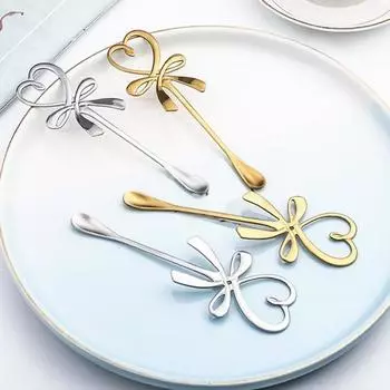 Ложка для перемешивания из нержавеющей стали, бантик для кофе, банкетная ложка для кофе, подарочный декор серебряный