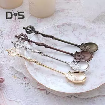 Ложка для перемешивания, креативный дизайн, винтажные элегантные мини-королевские стильные ложки из цинкового сплава, резные фруктовые десертные ложки бронзовый