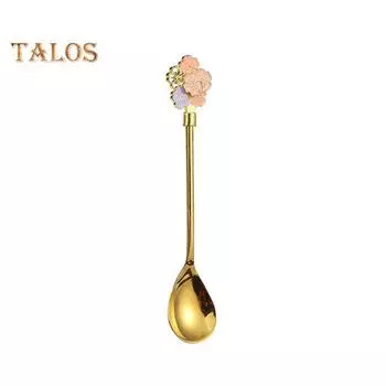 Ложка для перемешивания, многофункциональная ложка с цветком, устойчивая к царапинам, красивая длинная ручка, десертная закуска, детская ложка, ресторанные принадлежности S золотистый