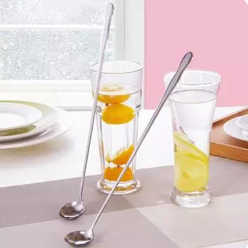 Ложка для перемешивания с длинной ручкой, пищевая удобная ручка, полированные столовые приборы из нержавеющей стали, мороженое, десерт M серебряный