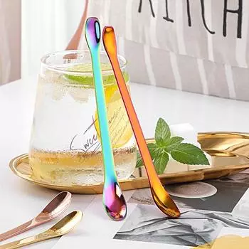 Ложка для перемешивания с двойной головкой, нержавеющая сталь, приправа для супа, ложка для перемешивания, десертная ложка, кухонные принадлежности