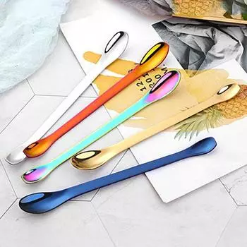 Ложка для перемешивания с двойной головкой, нержавеющая сталь, приправа для супа, ложка для перемешивания, десертная ложка, кухонные принадлежности