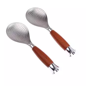 Ложка для риса из нержавеющей стали 304 с деревянной ручкой, стоящая, с круглым краем, термостойкая, с антипригарным покрытием, кухонные гаджеты