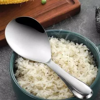 Ложка для риса из нержавеющей стали, антипригарная лопатка для приготовления пищи, эргономичный дизайн, простой в уходе, универсальный кухонный инструмент для домашнего ресторана серебряный