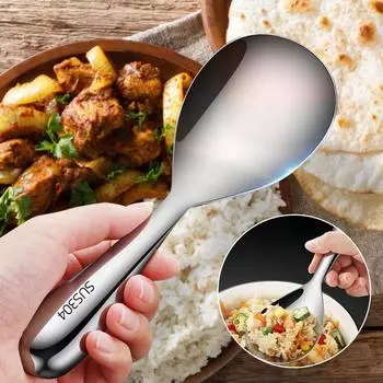 Ложка для риса из нержавеющей стали, кухонная ложка для риса с антипригарным покрытием, большая бытовая ложка для супа, раздельная ложка для обеденного стола
