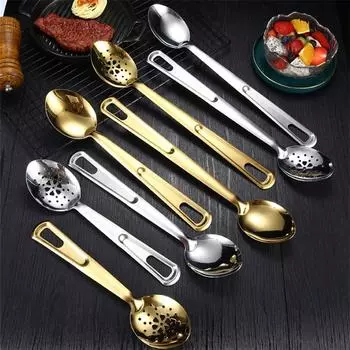 Ложка для сервировки дома из нержавеющей стали Столовая посуда с длинной ручкой Половник для супа Мороженое Ложки Дуршлаг Кухонная утварь для приготовления пищи