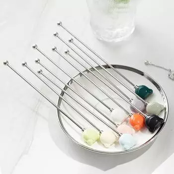 Ложка для смешивания, мешалки для коктейлей, мешалки для кофе, многоразовые палочки в виде милого медведя, коктейльная ложка Swizzle из нержавеющей стали, длинная