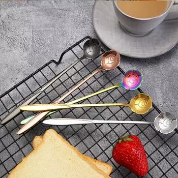 Ложка для смешивания, нержавеющая длинная ручка, полированная поверхность, коррозионностойкая пищевая металлическая чайная ложка из нержавеющей стали с защитой от ожогов разноцветный