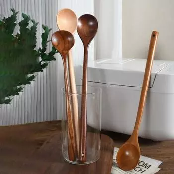 Ложка для смешивания с тонкой текстурой, термостойкая прочная кухонная ложка для перемешивания супа, деревянная чайная ложка D