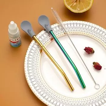 Ложка для соломы, многоразовая съемная ложка с фильтром из нержавеющей стали, ложка для соломенного кафе серебряный