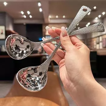 Ложка для супа из нержавеющей стали, глубокая ложка большой емкости, серебряная зеркальная полировка