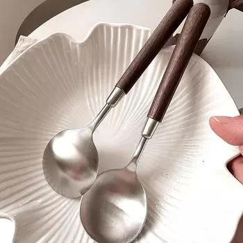 Ложка для супа из нержавеющей стали, креативные переносные деревянные ложки для мороженого, десертные ложки, столовые ложки, кухонные принадлежности