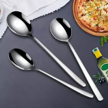 Ложка для супа из нержавеющей стали Прочные нержавеющие десертные столовые ложки Удобная ручка Ложки с круглыми краями для кухни Ресторан Банкет Пикник M