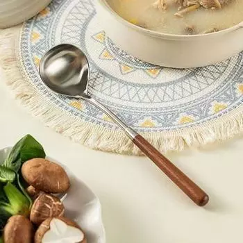 Ложка для супа из нержавеющей стали, винтажная длинная деревянная ручка, столовые ложки, прочная многоцелевая кухонная утварь, совок для мороженого
