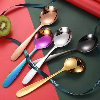 Ложка для супа, не содержащая BPA, пищевая ложка из нержавеющей стали, кухонная ложка с длинной ручкой, столовая посуда, инструмент серебряный