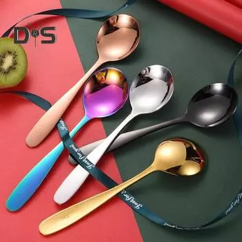 Ложка для супа, не содержащая BPA, пищевая ложка из нержавеющей стали, кухонная ложка с длинной ручкой, столовая посуда, инструмент серебряный