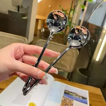 Ложка для супа с длинной ручкой, десертная ложка из нержавеющей стали, круглая западная суповая ложка для мороженого, десерта, риса, салата, столовая посуда ONESIZE