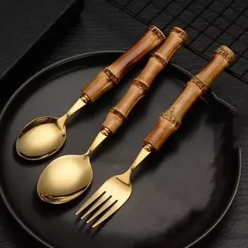 Ложка для супа Yousheng из пищевой нержавеющей стали, вилка для стейка и фруктов, нож, ложка для супа, столовые приборы, кухонные принадлежности B золотистый