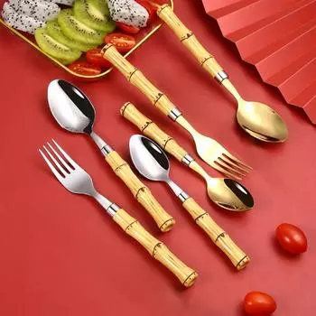 Ложка для торта, эргономичный дизайн, удобная ручка, бамбуковая ручка из нержавеющей стали, принадлежности для перемешивания, чайная ложка, столовые приборы 3