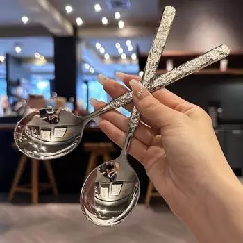 Ложка для западной еды из нержавеющей стали с рисунком молотка для основных блюд, большая круглая ложка One Size белый