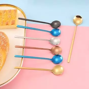 Ложка из нержавеющей стали 304 с длинной ручкой, красочные десертные торты, суп, салат, кофе, ложка для мороженого, кухонная утварь, столовые приборы, столовые приборы
