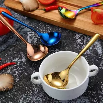 Ложка из нержавеющей стали 304 с длинной ручкой, красочная, десерт, торт, суп, салат, кофе, молоко, ложка для мороженого, кухонная утварь, столовые приборы, столовые приборы