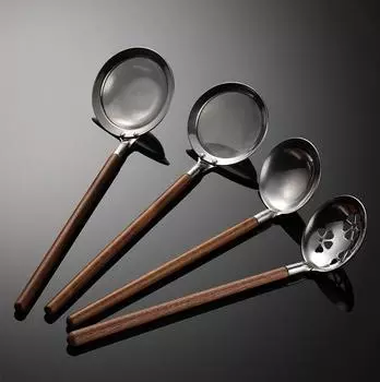 Ложка из нержавеющей стали 304 с японской ручкой из орехового дерева, мини-лопатка, многофункциональный дуршлаг, ракушка для супа рамен soup shell