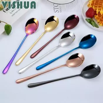 Ложка из нержавеющей стали 304 с титановым покрытием, золотистая ложка с длинной ручкой, ложка для домашнего ресторана, отеля, ложка для подделки, посуда
