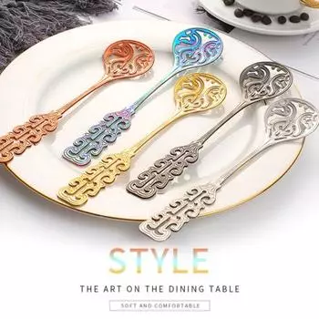 Ложка из нержавеющей стали 304, винтажная полая ручка, красочные десертные торты, суп, салат, кофе, ложка для мороженого, кухонная утварь, столовые приборы, столовые приборы B