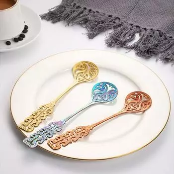 Ложка из нержавеющей стали 304, винтажная полая ручка, красочные десертные торты, суп, салат, кофе, ложка для мороженого, кухонная утварь, столовые приборы, столовые приборы B чёрный