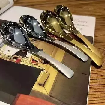 Ложка из нержавеющей стали, корейская посуда с длинной ручкой, утолщенная ложка для перемешивания, ложка для льда, ложка для еды, домашняя обеденная ложка, десертная вилка золотой