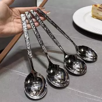 Ложка из нержавеющей стали, ложка для ледяных трещин, ложка с каменным узором, западная ресторанная ложка для риса, бытовая ложка, десертная ложка, ложка. серебряный