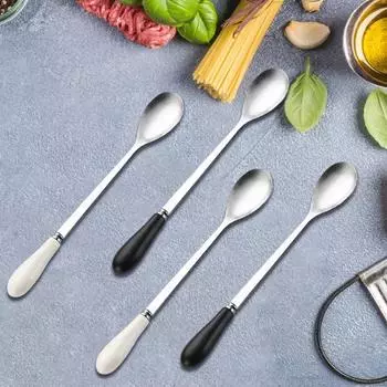 Ложка из нержавеющей стали Полированная овальная посуда Нержавеющая обеденная ложка с нескользящей ручкой для кухни Бар Ресторан Пикники на открытом воздухе Кемпинг чёрный