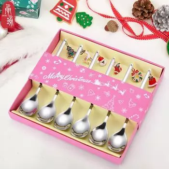 Ложка из нержавеющей стали, рождественский милый стиль, нежные кухонные столовые приборы, набор из шести предметов, ресторан-бар 6pcs/set серебряный