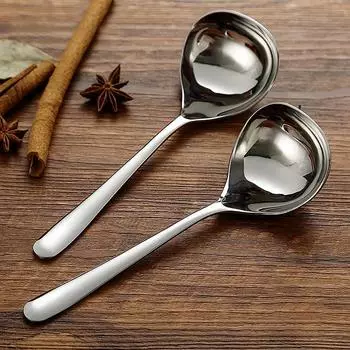 Ложка из нержавеющей стали с длинной ручкой Столовые ложки Горшочек Половник для супа Лапша Рамен Кухонная посуда Кухонные принадлежности серебряный