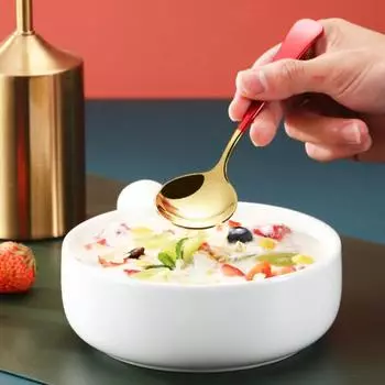 Ложка из нержавеющей стали с короткой ручкой, десертная ложка, устойчивая к ржавчине сервировочная ложка, нескользящая ложка для перемешивания для домашней кухни красный