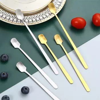 Ложка из нержавеющей стали с квадратной головкой, многоцелевая, с длинной ручкой, для смешивания меда, кофе, чая, ложки в форме птичьего гнезда Tremella