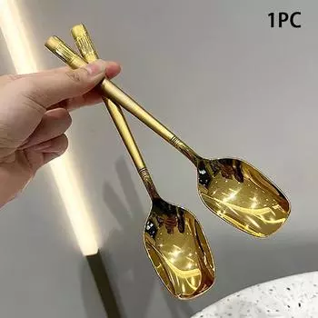 Ложка из нержавеющей стали с утолщенной длинной ручкой, ложка для супа, столовая посуда золотой