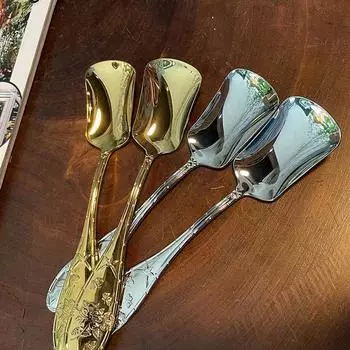 Ложка из нержавеющей стали, сетка, красная, золотистая, для ужина, с длинной ручкой, десертные ложки для перемешивания, кухонные аксессуары, гаджеты серебряный