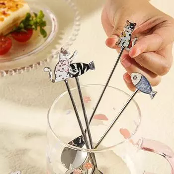 Ложка из нержавеющей стали в виде разноцветной рыбы-кошки, японская, корейская, десертная, чайная, подарочная M